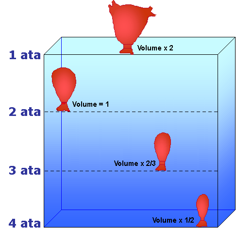 Illustration of the effects of pressure on closed air spaces during ascent