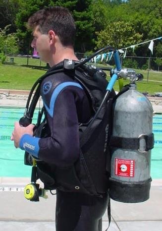 Diver wearing SCUBA unit