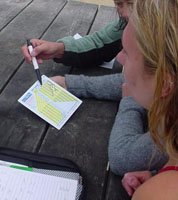 Divers planning dives with tables