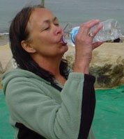 Diver drinking water between dives