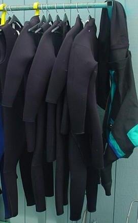 Drysuits on drying hanger