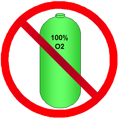 Never use pure oxygen when recreational diving