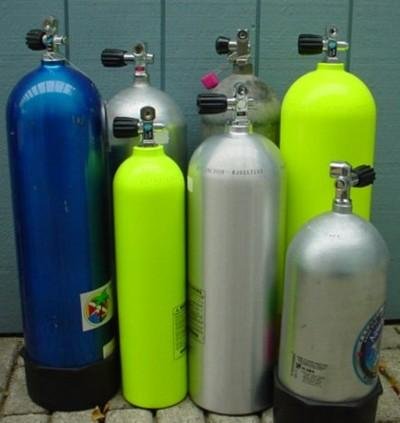 Various SCUBA tank sizes and materials