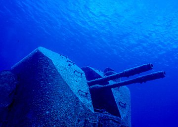 Gun turret on underwater ship wreck